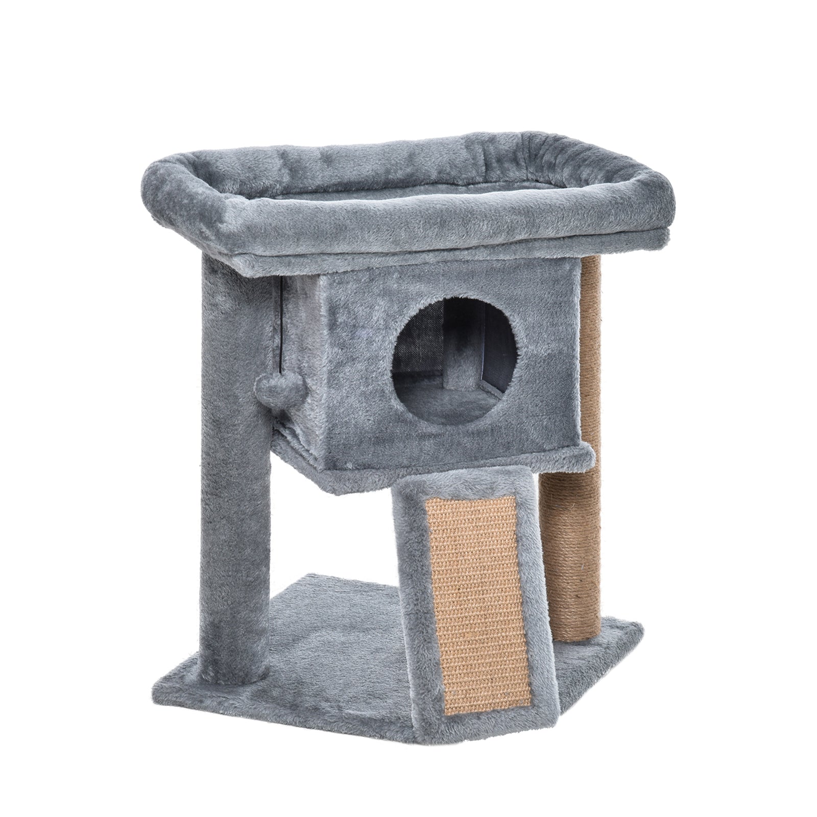 Cat Tree Tower for Indoor Cats Cat Scratching Post Climbing Activity Centre w/Jute Scratching Pad, Toy Ball, Cat House - Grey
