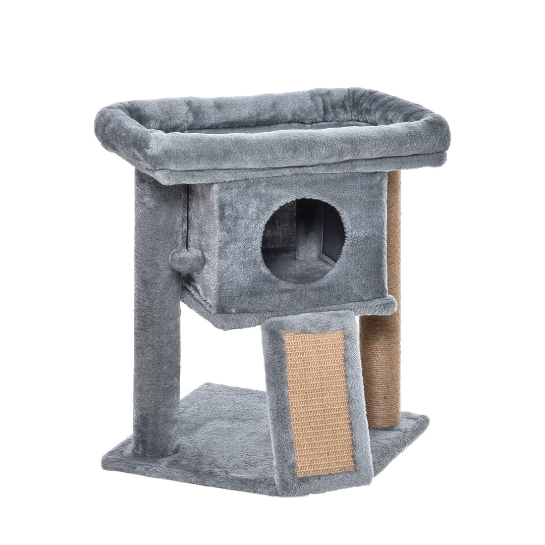 MCL Cat Tree Tower for Indoor Cats Cat Scratching Post Climbing Activity Centre w/Jute Scratching Pad, Toy Ball, Cat House - Grey