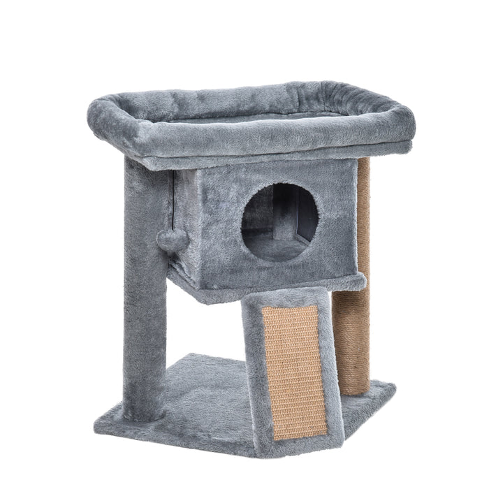 MCL Cat Tree Tower for Indoor Cats Cat Scratching Post Climbing Activity Centre w/Jute Scratching Pad, Toy Ball, Cat House - Grey
