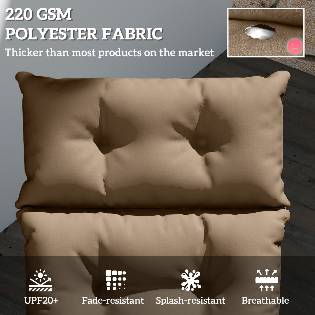 Sun Lounger Cushions Only, 190x56x10cm Garden Lounge Chair Cushions, UPF20+ 220gsm Fabric, Thick Sunbed Replacement Pads with 6 Ties, Khaki
