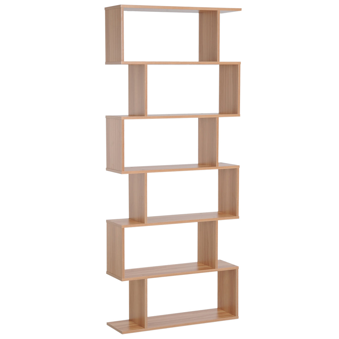 MCL Bookcase, 6 Tier Shelf S Shaped Bookshelf, Storage Unit, Display Shelf for Living Room, Bedroom, Home Office, Plant, Maple