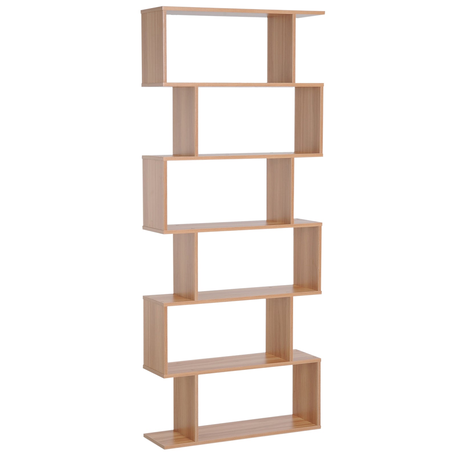 Bookcase, 6 Tier Shelf S Shaped Bookshelf, Storage Unit, Display Shelf for Living Room, Bedroom, Home Office, Plant, Maple