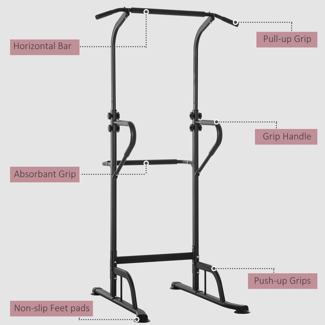 HOMCOM Pull Up Bar Multi-Function Height Adjustable Power Tower Dip Station Equipment