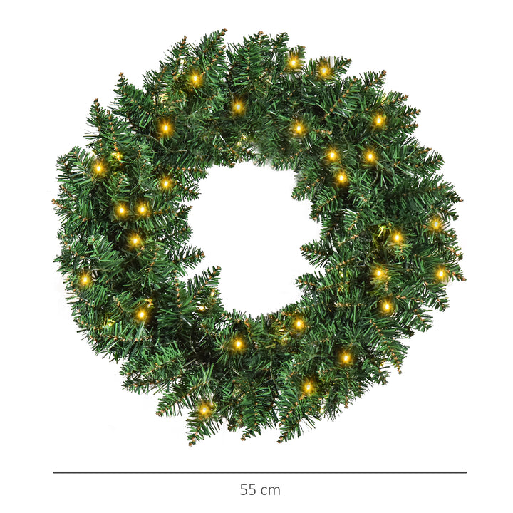 MCL 55CM Pre-lit Christmas Wreath with 50 Warm White LED Ideal Xmas Artificial Door Decoration