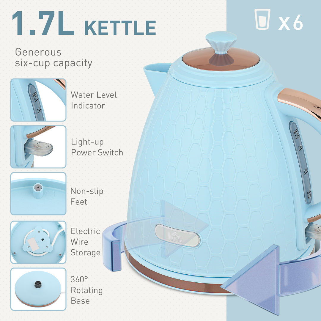 Kettle and Toaster Set, 1.7L 3000W Fast Boil Jug Kettle, 4 Slice Toaster with 7 Level Browning Controls, Light Blue