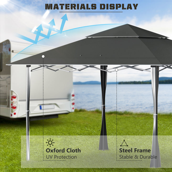 Outsunny 4 x 4m Pop-up Gazebo Double Roof Canopy Tent with UV Proof, Roller Bag & 3-Level Height Adjustable Outdoor Party, Steel Frame, Dark Grey