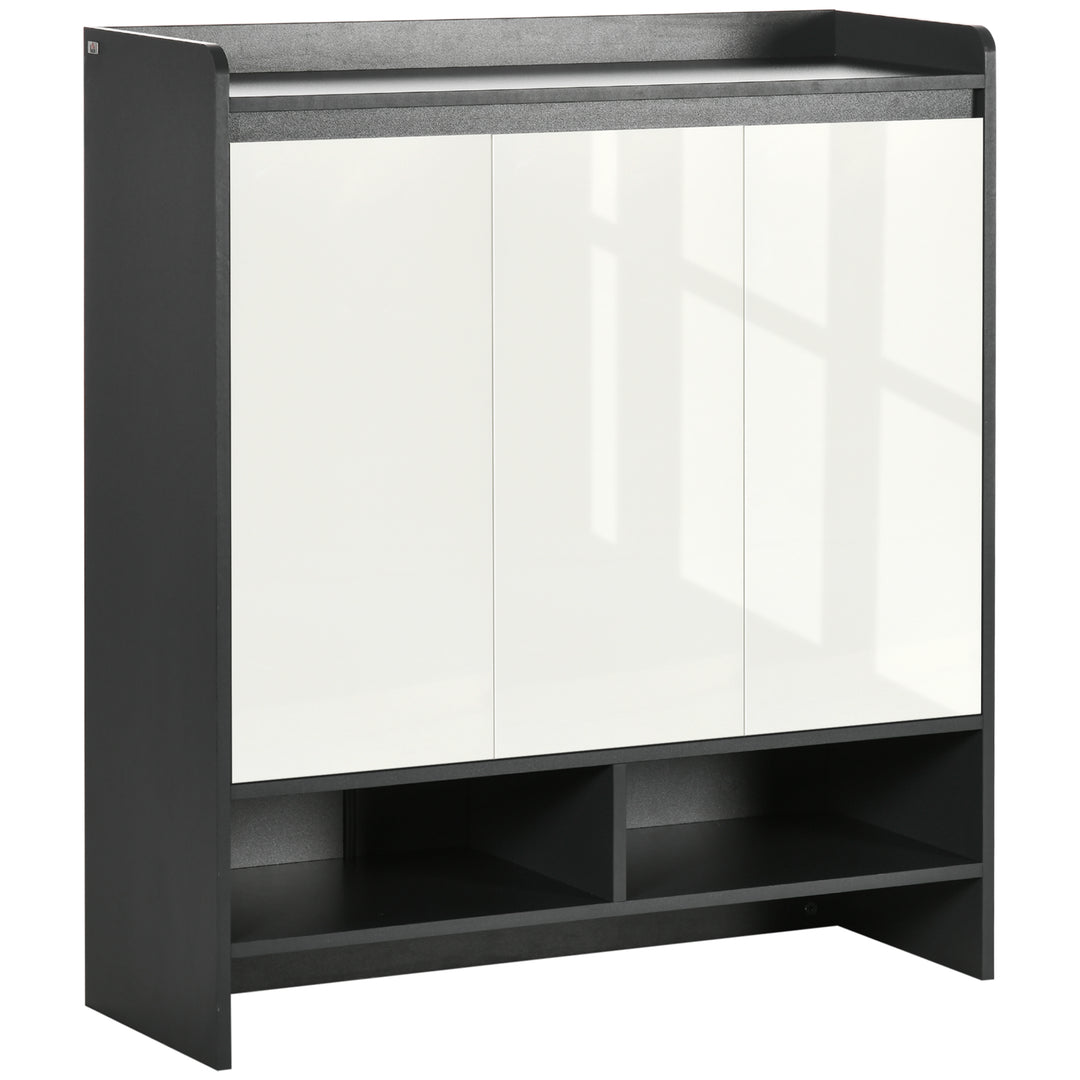 High Gloss Shoe Cabinet with White Doors and Open Shelves, Hallway Shoe Cupboard Storage Organizer for 19 Pairs of Shoes, Grey