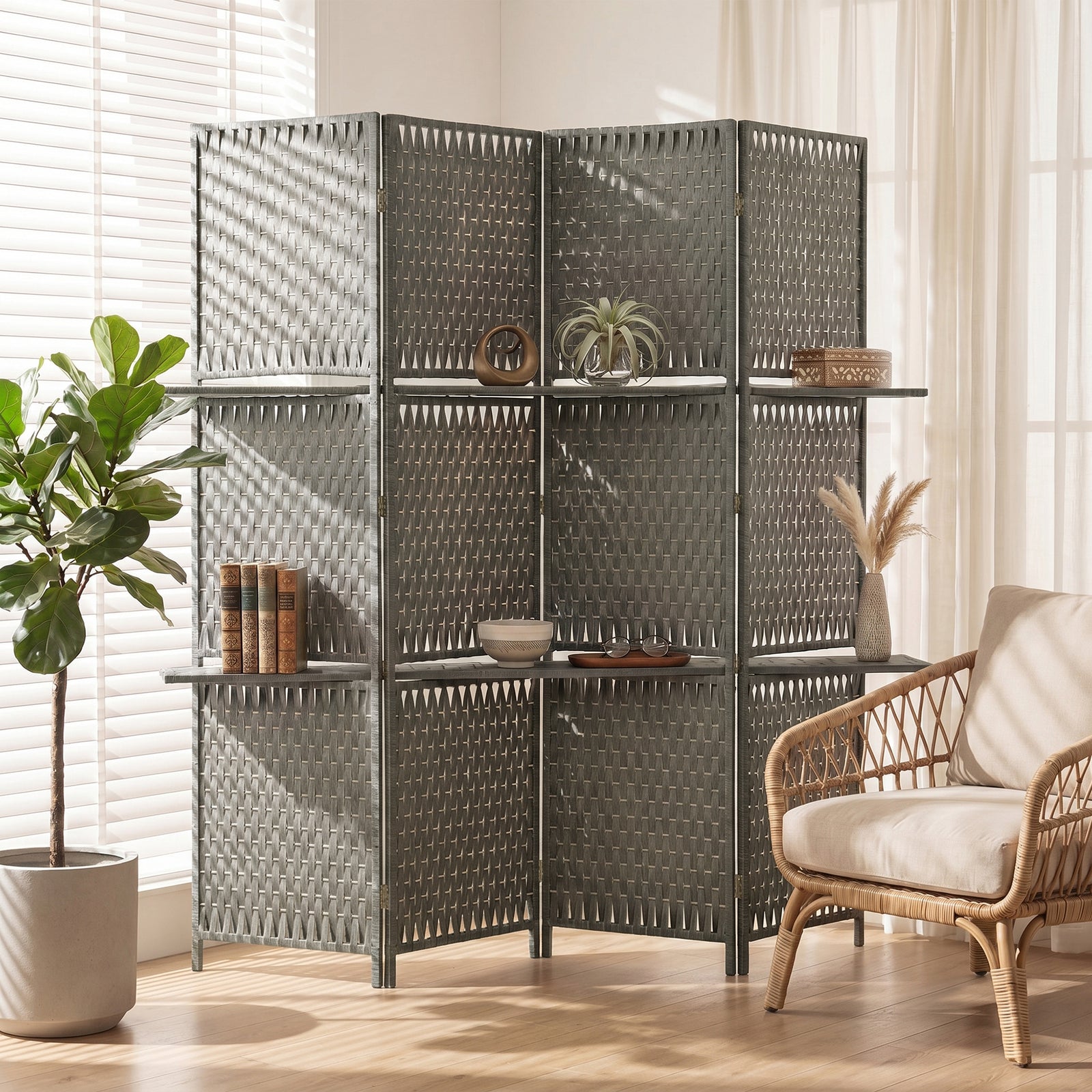 Wave Fibre Freestanding Folding Privacy Screen Panels, Room Divider, G