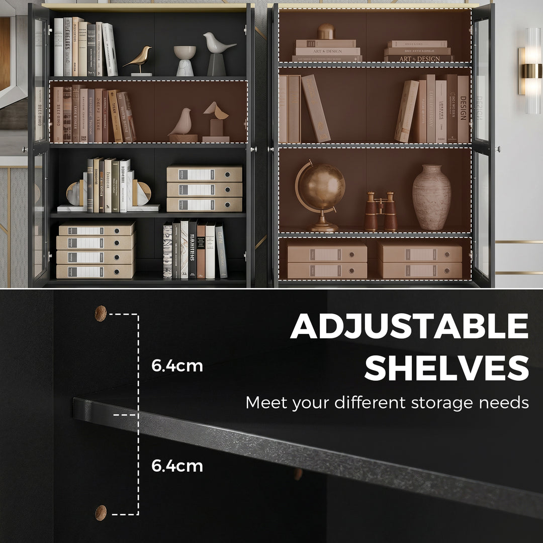 Modern Bookcase Display Storage Unit with Glass Doors Adjustable Shelv