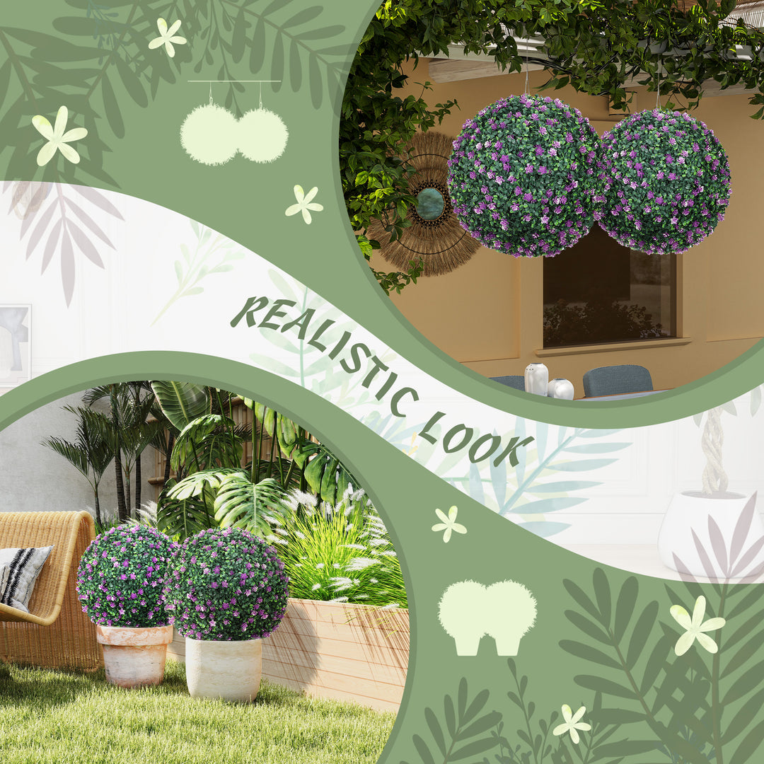 Set of Two Artificial Boxwood Balls Plants - Purple