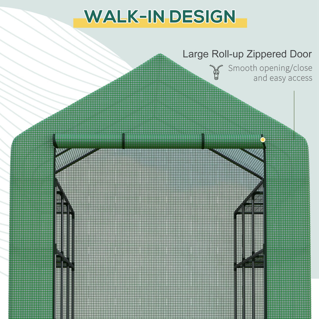 Walk-in Greenhouse with 4 Tier 24 Shelves, Portable Grow House with Roll-up Zipped Door, 244 x 180 x 210cm, Green