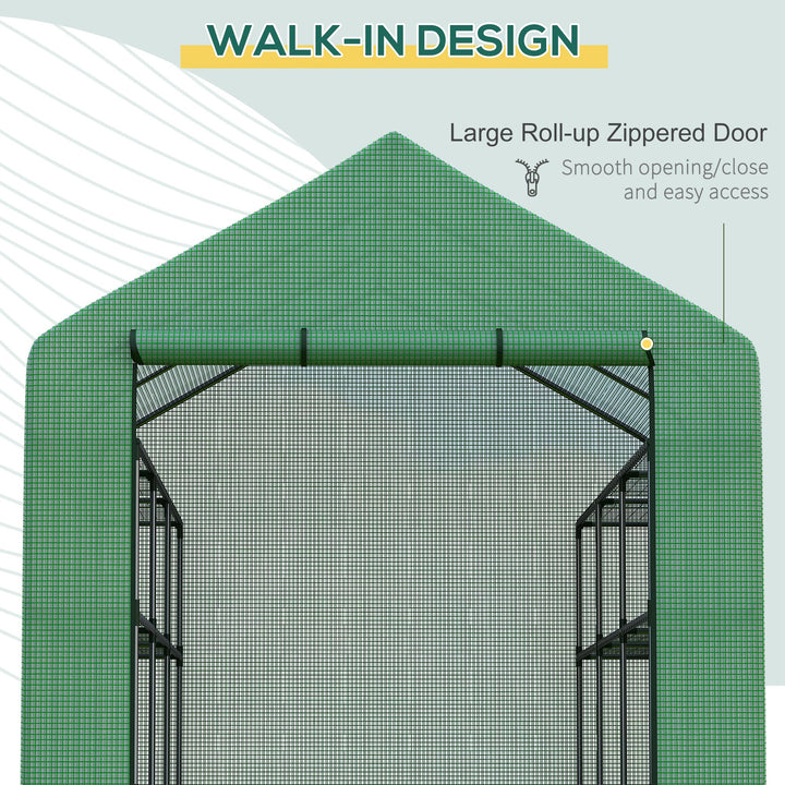 Walk-in Greenhouse with 4 Tier 24 Shelves, Portable Grow House with Roll-up Zipped Door, 244 x 180 x 210cm, Green