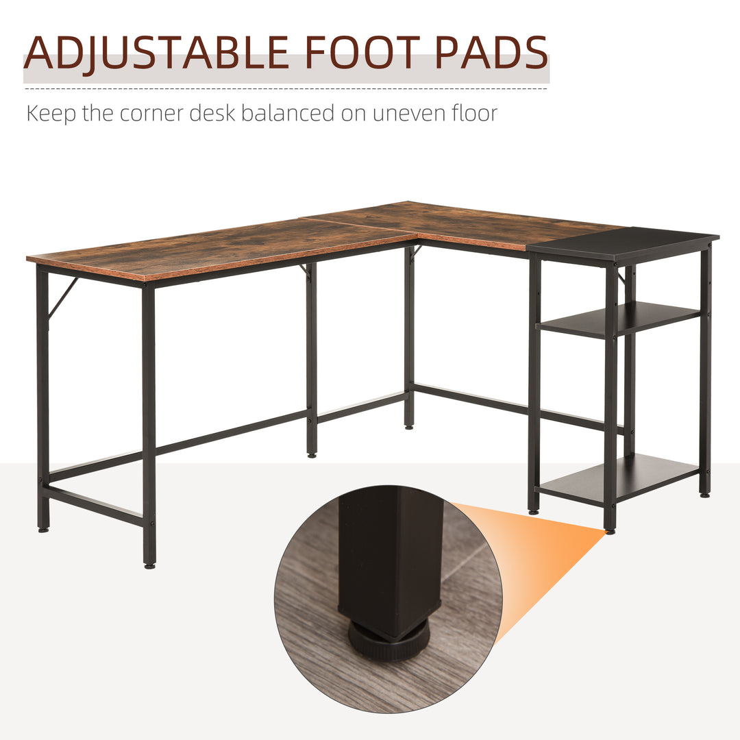 L-Shaped Computer Desk Industrial Corner Writing Desk with Adjustable Storage Shelf Space-Saving Home Office Workstation 150 x 120 x 75 cm Rustic Brown