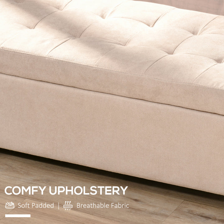 Linen Storage Ottoman, End of Bed Bench, Padded Footrest Seat with Tufting Design, Hinged Lid and Wood Frame 125L x 49W x 41.5H cm Beige