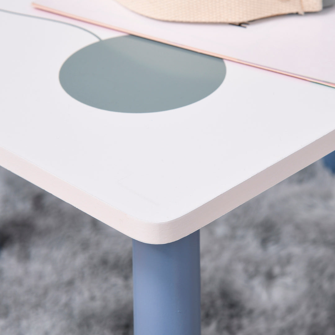 3 Pcs Kids Table & Chairs Set w/ Wood Legs Safe Corners Cute Stars Seating Mini Furniture Home Playroom Bedroom Dining Room Blue