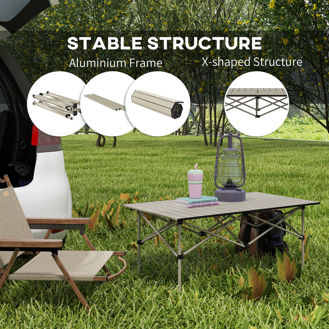 Two-Seater Portable Aluminium Table, with Roll-Up Tabletop and Bag - Khaki
