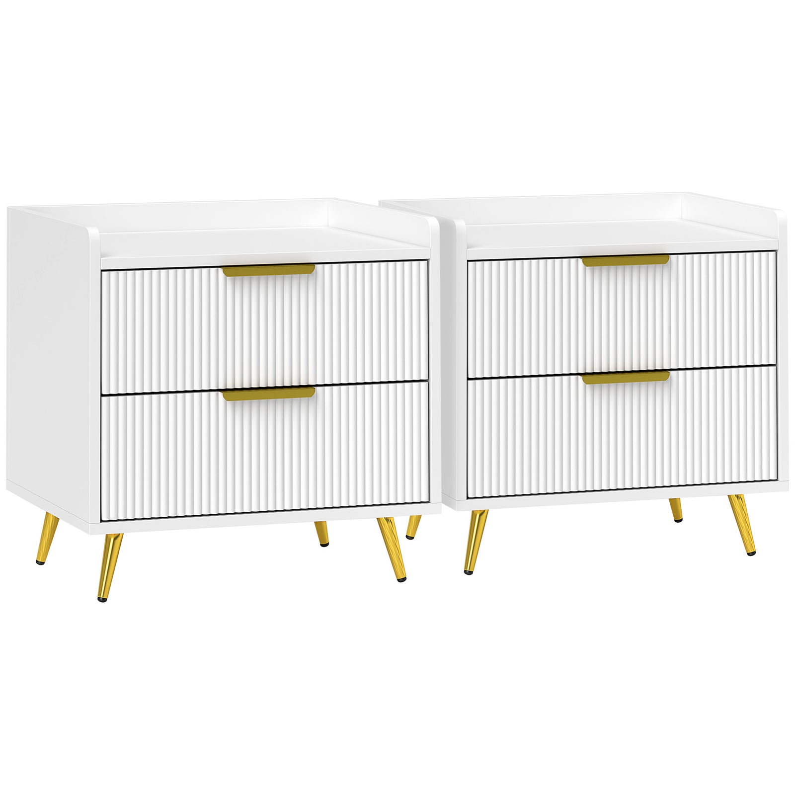 Elegant Two-Drawer Bedside Table Set of 2 - White