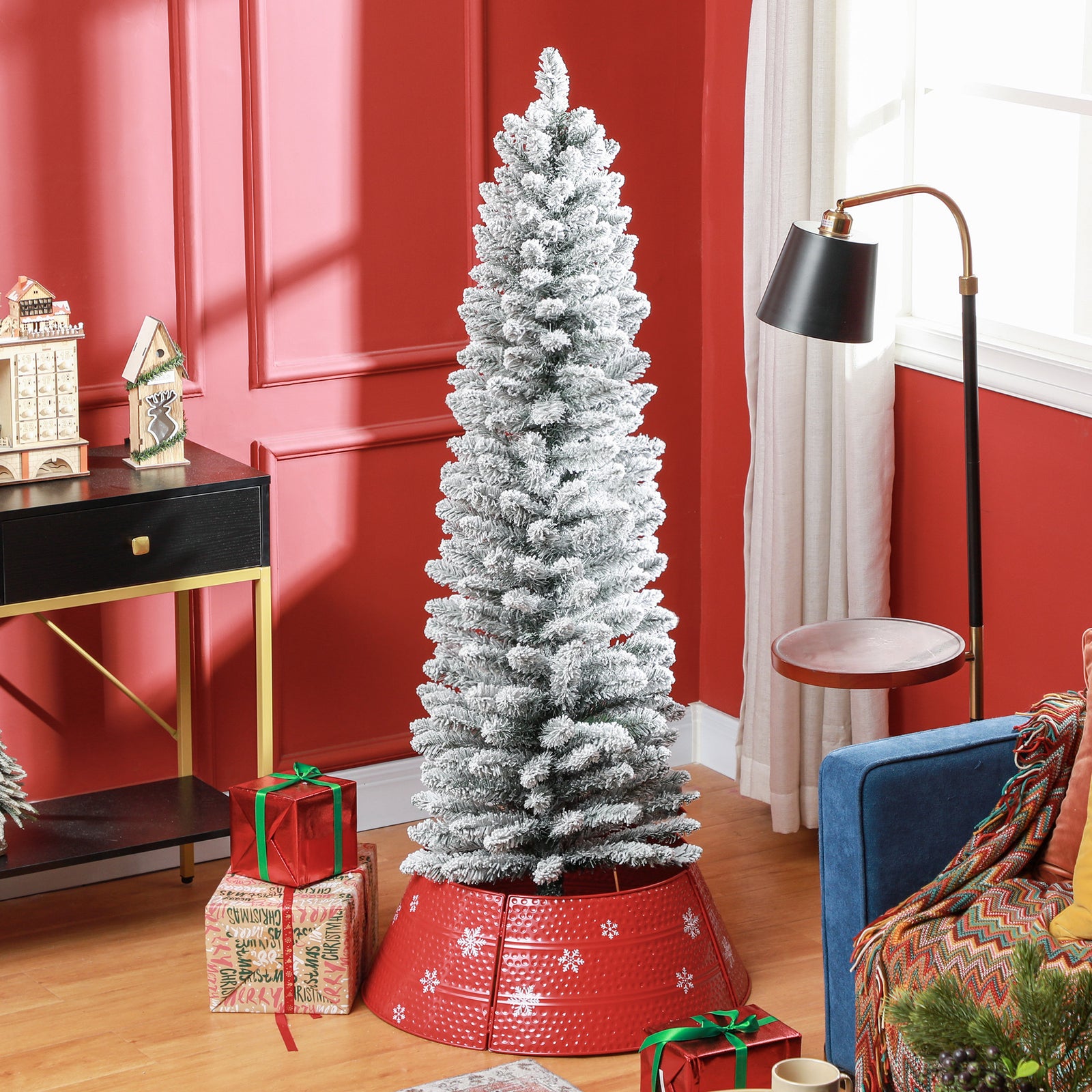 5ft Artificial Snowy Pencil Christmas Tree - White