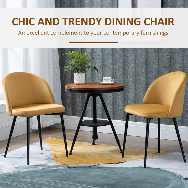 HOMCOM Dining Chairs Set of 2 Contemporary Design for Office Dining Kitchen with Soft Fabric Seat and Back Living Room, Yellow
