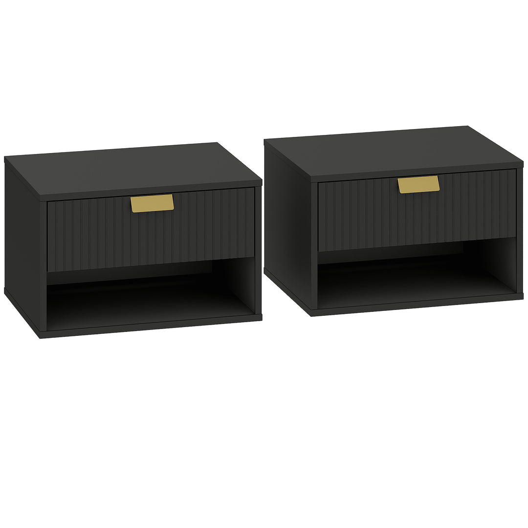 Set of 2 Wall Mounted Nightstands, Floating Bedside Tables with Fluted