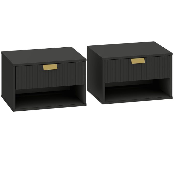 Set of 2 Wall Mounted Nightstands, Floating Bedside Tables with Fluted