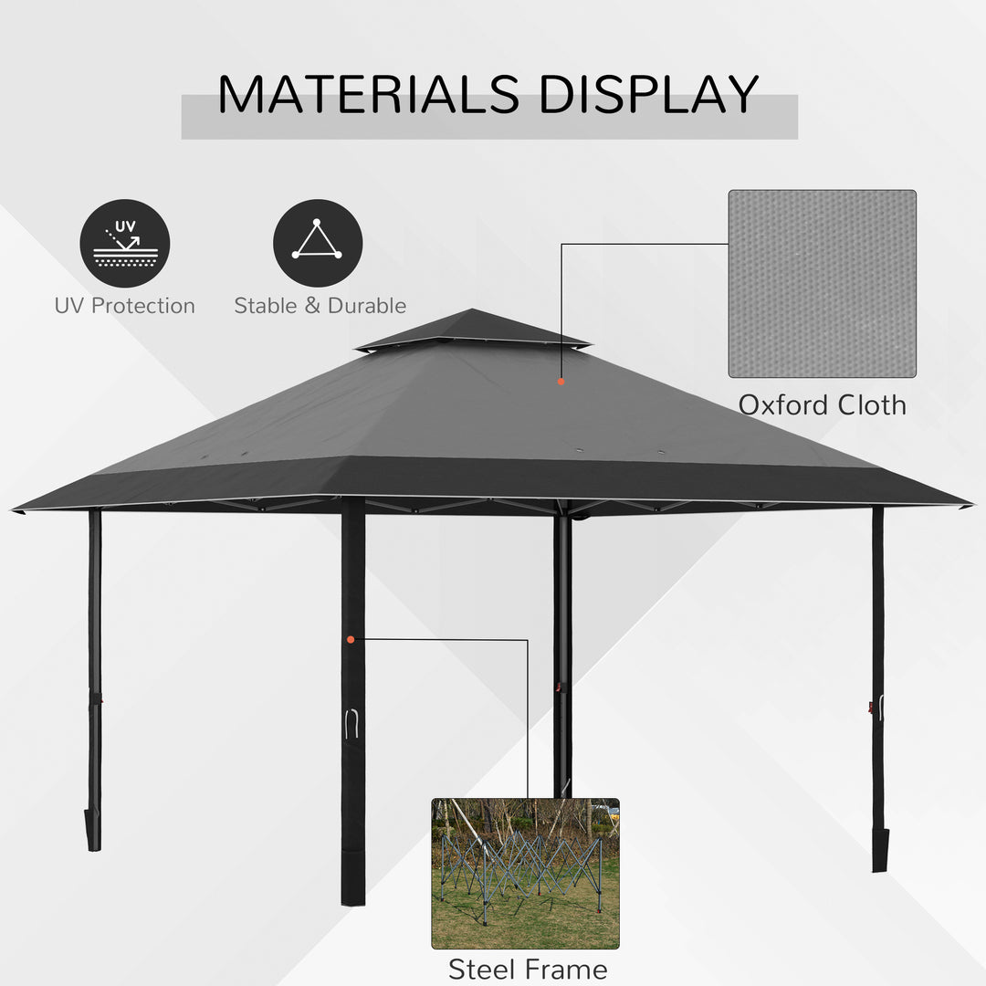 4 x 4m Pop-up Gazebo Double Roof Canopy Tent with UV Proof, Roller Bag & 3-Level Height Adjustable Outdoor Party, Steel Frame, Grey
