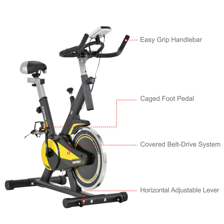 Upright Exercise Bike Indoor Training Cycling Machine Stationary Workout Bicycle with 10KG Flywheel and Adjustable Resistance Seat Handlebar LCD Display for Home Gym