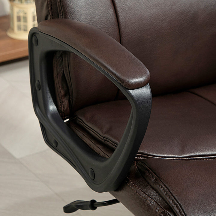 Executive Office Chair, Faux Leather Desk Chair with Height Adjustable, Swivel Wheels and Tilt Function, Computer Chair for Home Office and Study Room, Brown