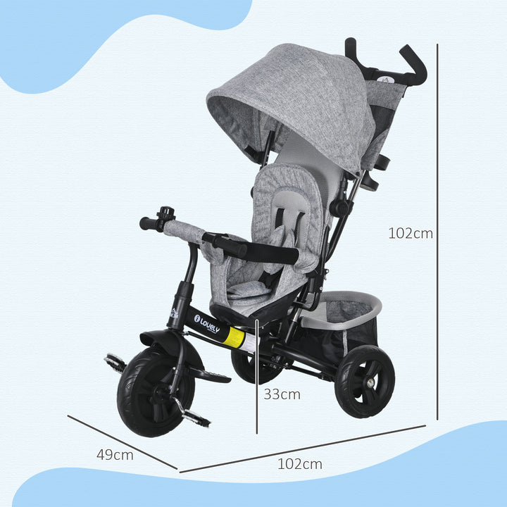 6 in 1 Kids Trike with Parent Handle, Canopy, 5-point Safety Belt, Storage, Footrest, Brake, for 1-5 Years, Grey