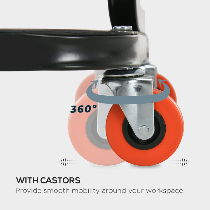 Workshop Stool, Rolling Machine Stool with 360° Swivel, Padded Seat, Tool Tray, Red