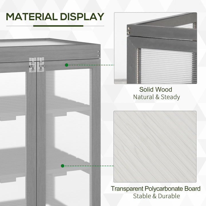 3-tier Wood Greenhouse Garden Polycarbonate Cold Frame Balcony Grow House w/ Storage Shelf for Plants, Flowers, Dark Grey