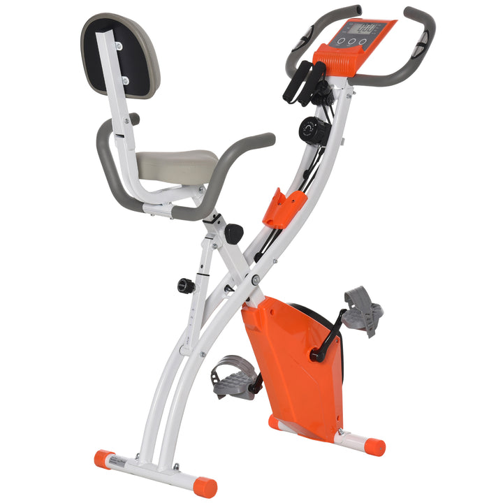 HOMCOM 2-in-1 Upright Exercise Bike Stationary Foldable Magnetic Recumbent Cycling with Arm Resistance Bands Orange | Aosom UK