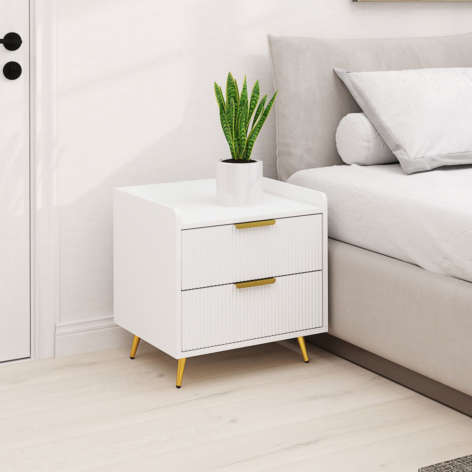 Elegant Two-Drawer Bedside Table - White