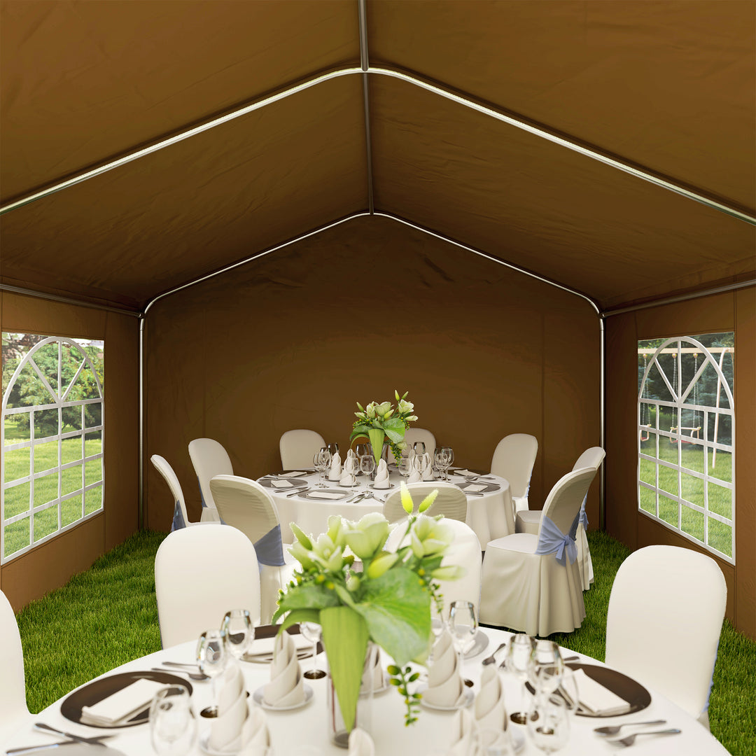 6m x 4m Marquee Party Tent Wedding Canopy, Pop Up Gazebo with Sidewalls, Doors, Windows, Galvanised Garden Gazebo for Parties Events, Yellow