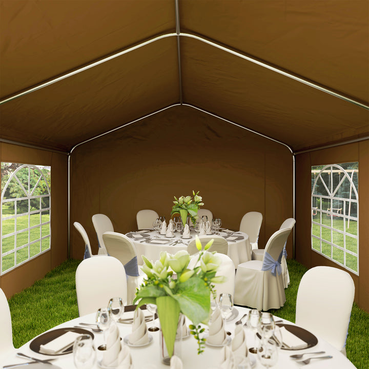 6m x 4m Marquee Party Tent Wedding Canopy, Pop Up Gazebo with Sidewalls, Doors, Windows, Galvanised Garden Gazebo for Parties Events, Yellow