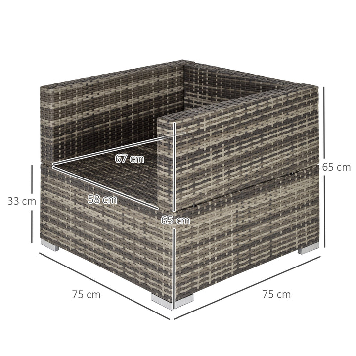 MCL Single Rattan Garden Chair, PE Wicker Garden Armchair with Cushions, Outdoor Rattan Chair with Armrests and Steel Frame for Conservatory, Porch, Patio, Balcony, Dark Grey