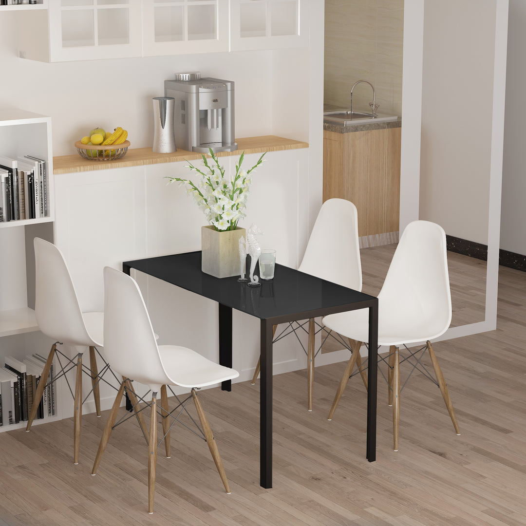 Modern Rectangular Dining Table for 4 People Glass Kitchen Table with Tempered Glass Top and Metal Legs for Dining Room, Living Room (Chairs Not Included)