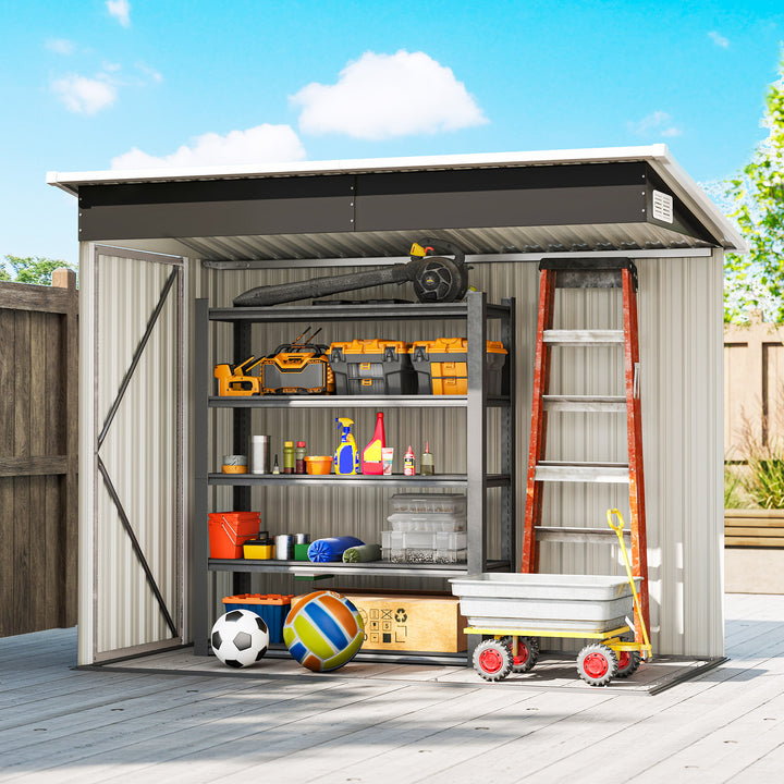 7.5 x 4.3ft Metal Garden Storage Shed, Waterproof Outdoor Shed with Tr