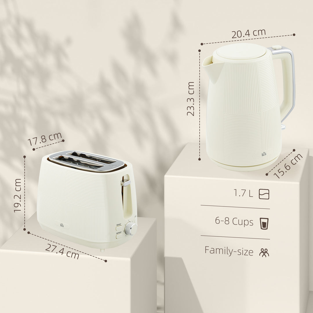 Kettle and Toaster Set, 1.7L 3000W Fast Boil Kettle & 2 Slice Toaster Kitchen Set with 7 Level Browning Controls, Defrost, Reheat, Boil-dry Protection, Cream White