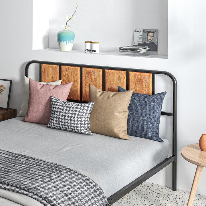 5.2ft King Bed Frame with Industrial Wood Headboard, Steel Slat Support and 31cm Underbed Storage Space, 160 x 207cm, Rustic Brown