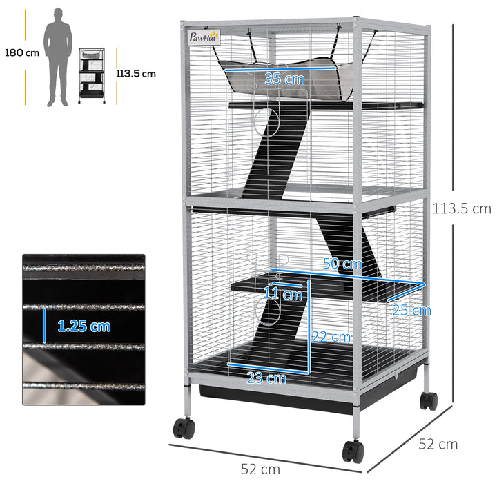 PawHut Small Animal Cage Pet Play House with Wheels Platforms Light Grey | Aosom UK