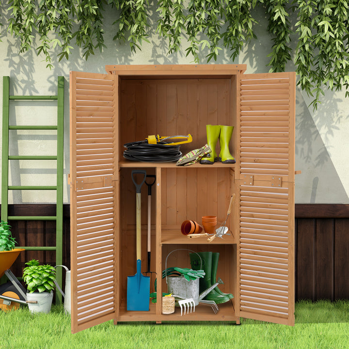 Outsunny 87 x 47 x 160cm Wooden Garden Storage Shed, Sheds & Outdoor Storage with Asphalt Roof & 2 Large Wood Doors with Lock, Natural