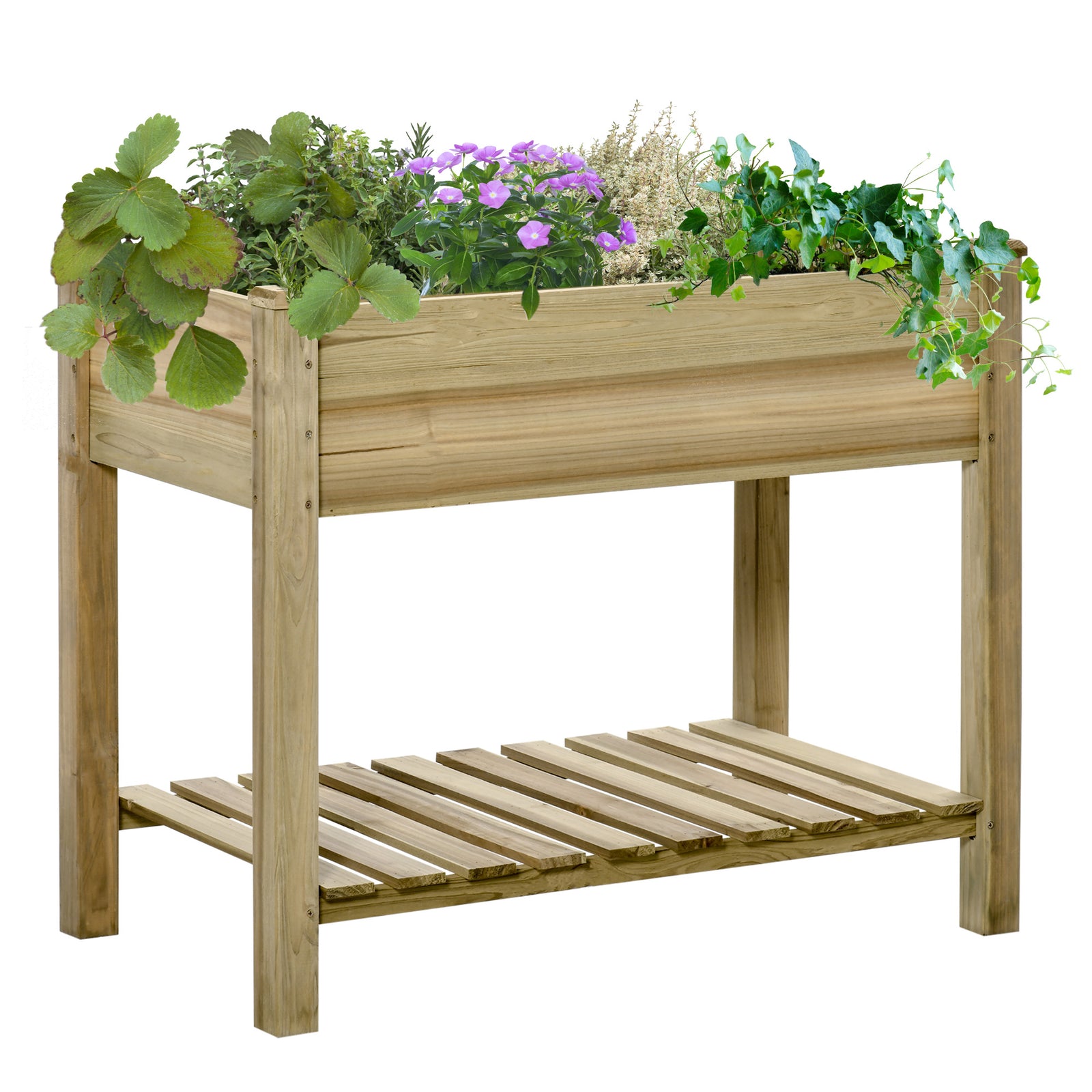 Garden Wooden Planters， Raised Garden Bed with Legs and Storage Shelf Elevated Wooden Planter Box