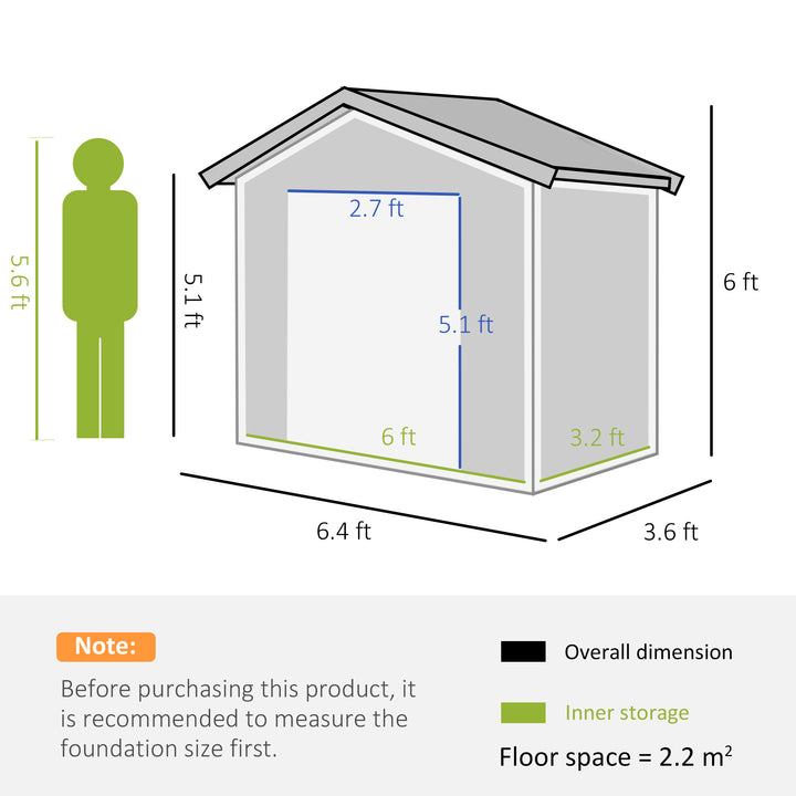 Outsunny 6.5ft x 3.5ft Metal Garden Storage Shed for Outdoor Tool Storage with Double Sliding Doors and 4 Vents, Green