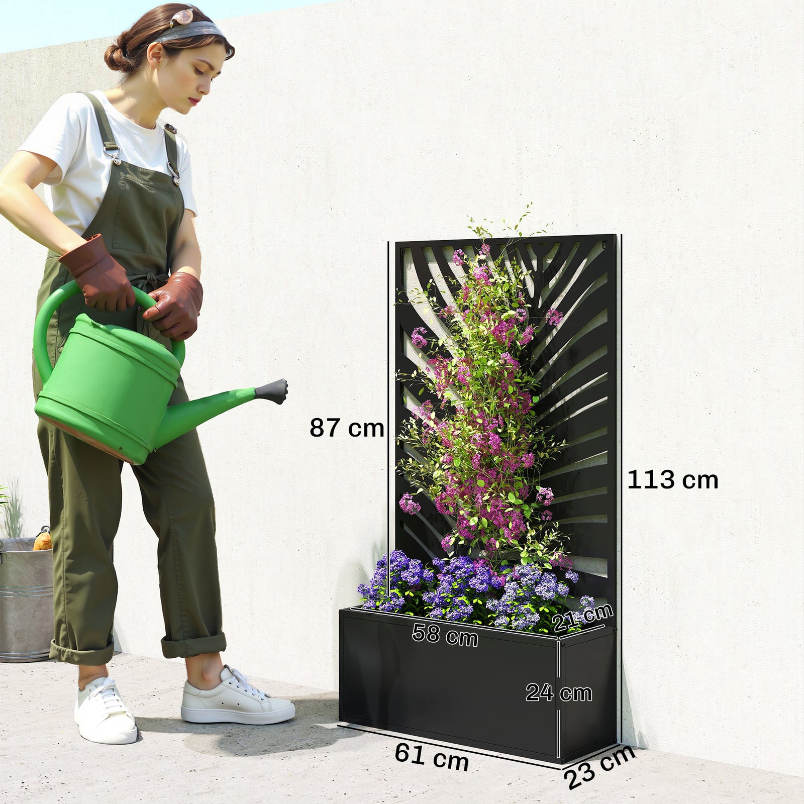 Metal Garden Bed for Garden with Trellis, Wall Mounted or Freestanding