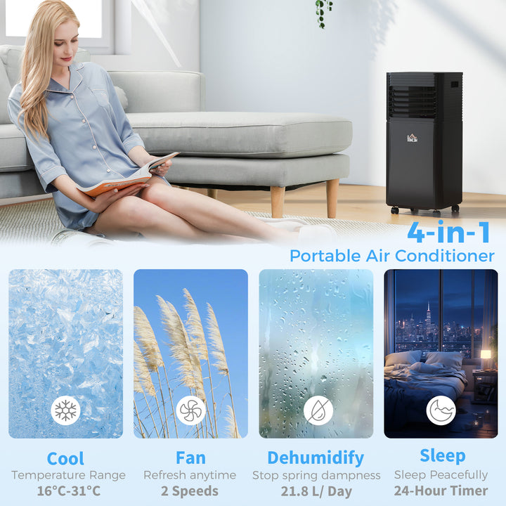 8000 BTU 4-In-1 Portable Air Conditioner Unit Cooling Dehumidifying Ventilating for Room up to 27m², with Fan, Remote, 24H Timer, Window Mount Kit, R290, A Energy Efficiency