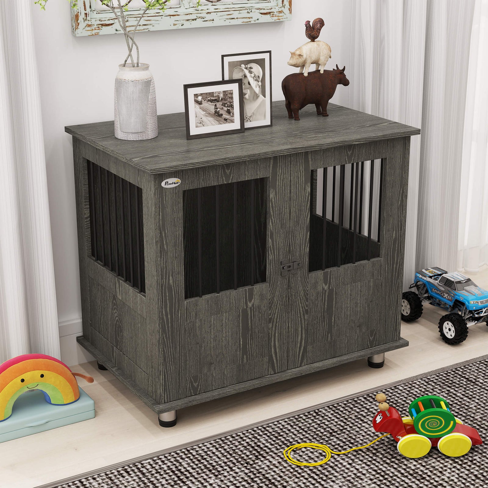 Dog Crate Table for Medium and Large Dogs with Magnetic Door for Indoor Use, 85 x 55 x 75 cm, Grey