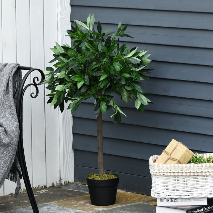 Outsunny Set of 2 Artificial Topiary Bay Laurel Ball Trees Decorative Plant with Nursery Pot for Indoor Outdoor Décor, 90cm