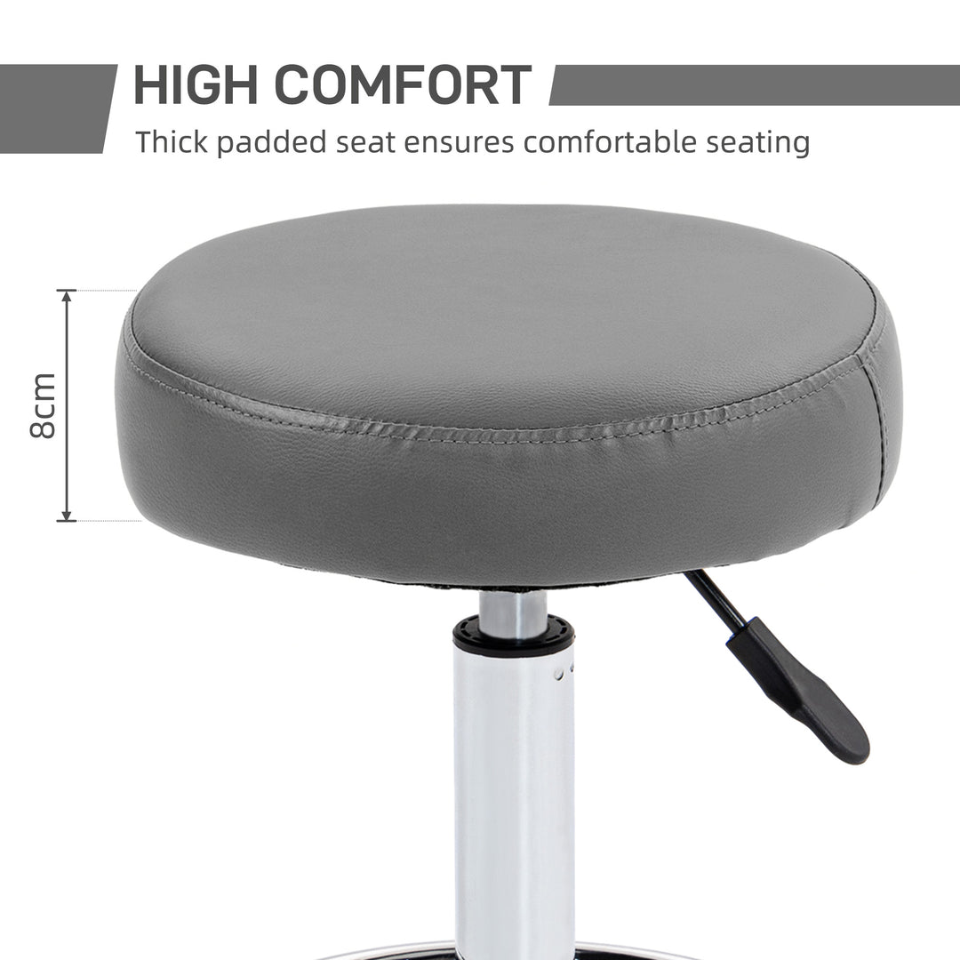 PU Leather Rolling Stool, Height Adjustable Stool Chair with Wheels for Salon, Massage, Spa, Grey