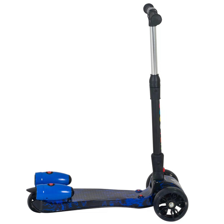 HOMCOM Kids 3 Wheel Kick Scooter Adjustable Height w/ Flashing Wheels Music Water Spray Foldable Design Cool On Off Road Vehicle Blue | Aosom UK